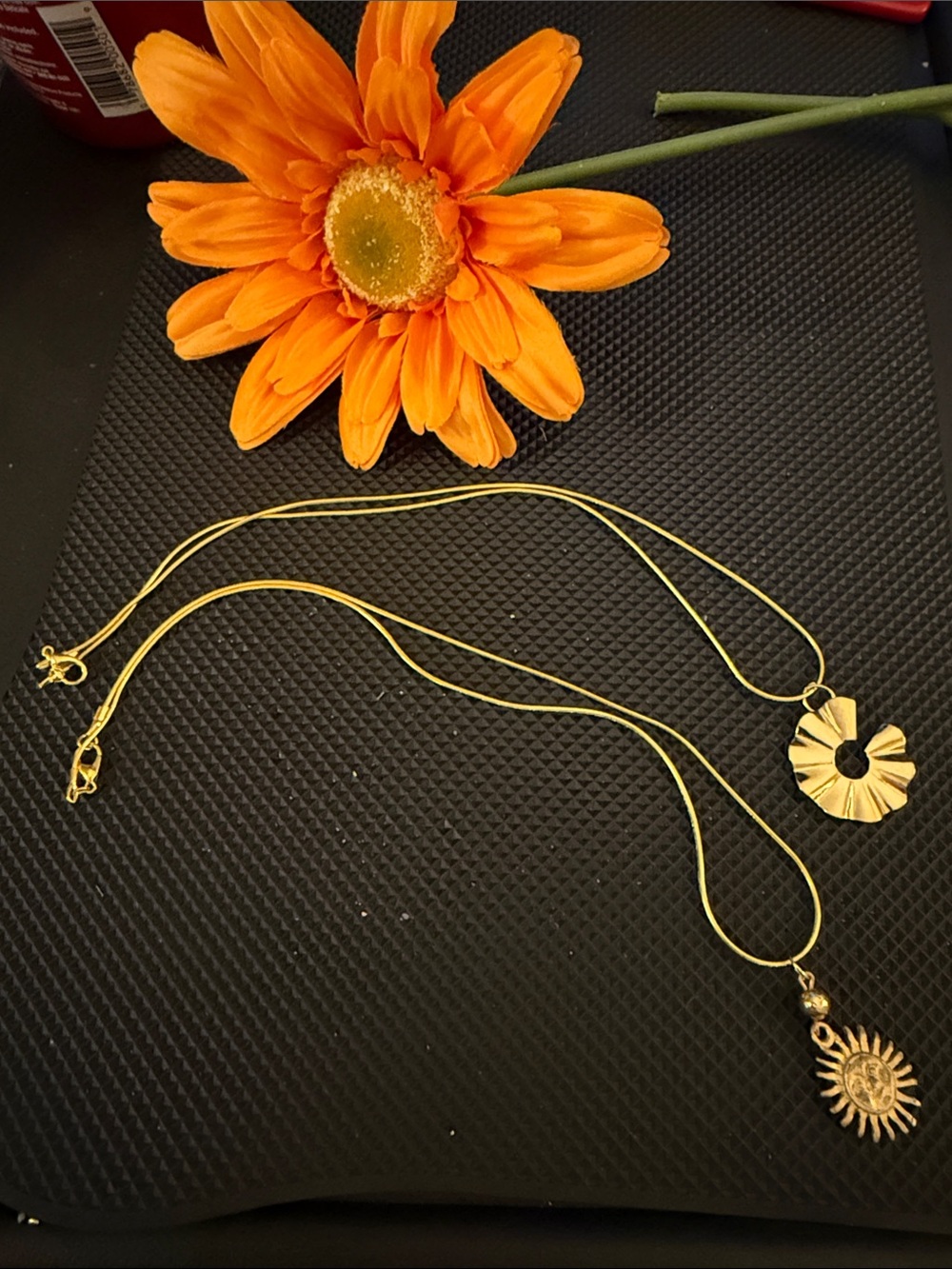 Gold Tone Sunburst & Petal Pendant Necklaces - Gold